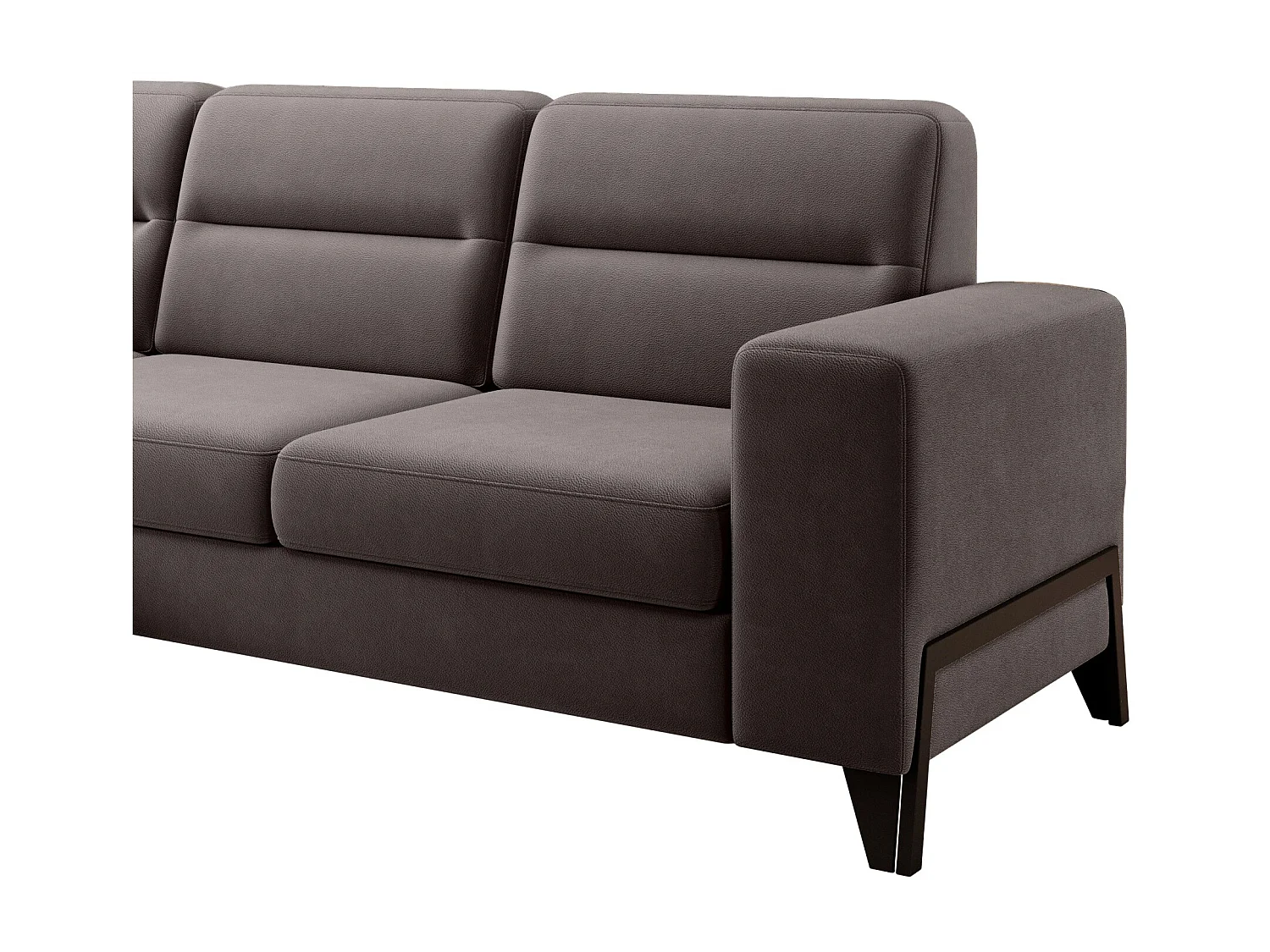 Canapé angle gauche convertible tissu marron clair et pieds acier noir Kassidi 277cm