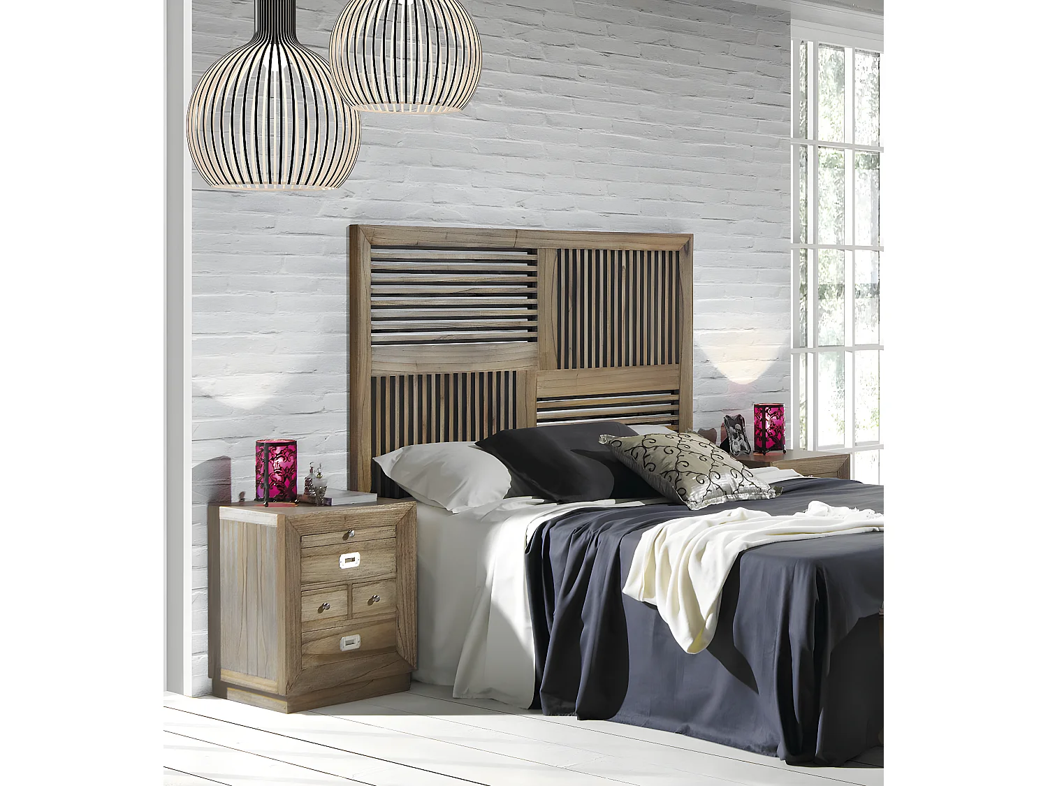 Cabecero Mindy madera maciza natural Mazari 165 cm