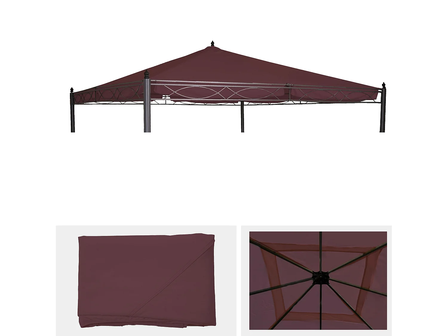 Telo di ricambio copertura tetto per gazebo Cadice poliestere 4x4m rosso scuro