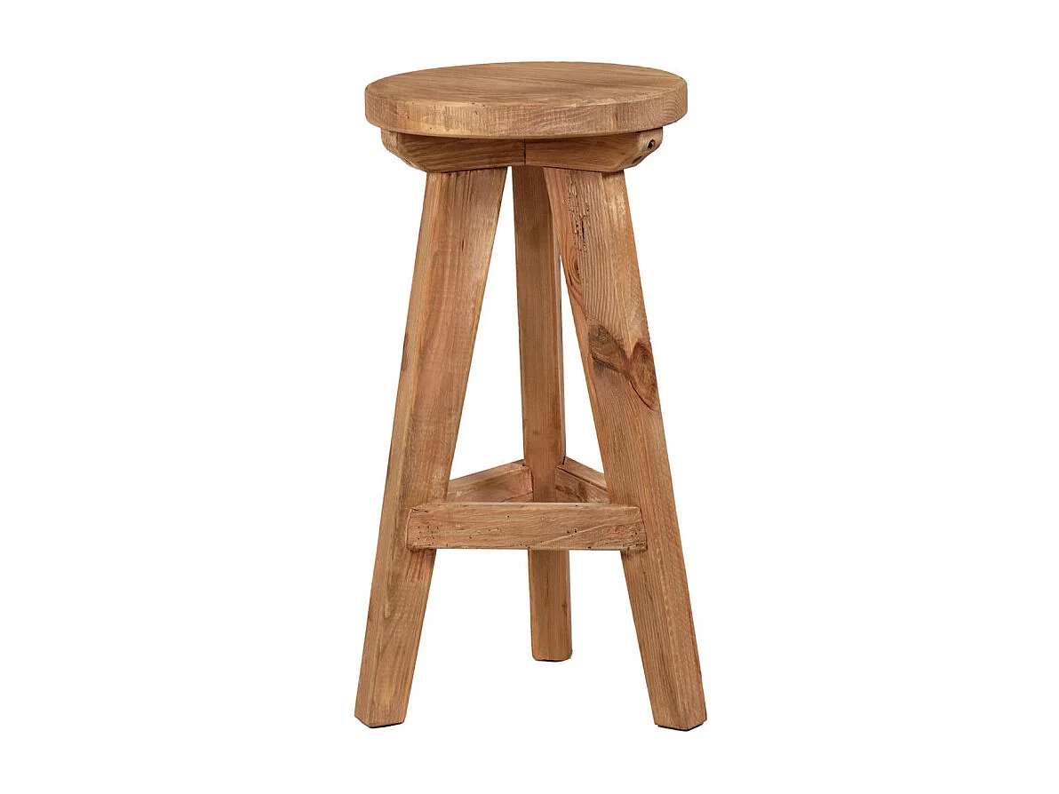 Tabouret de bar rond H. 65 cm en bois massif pin recyclé - CHALET