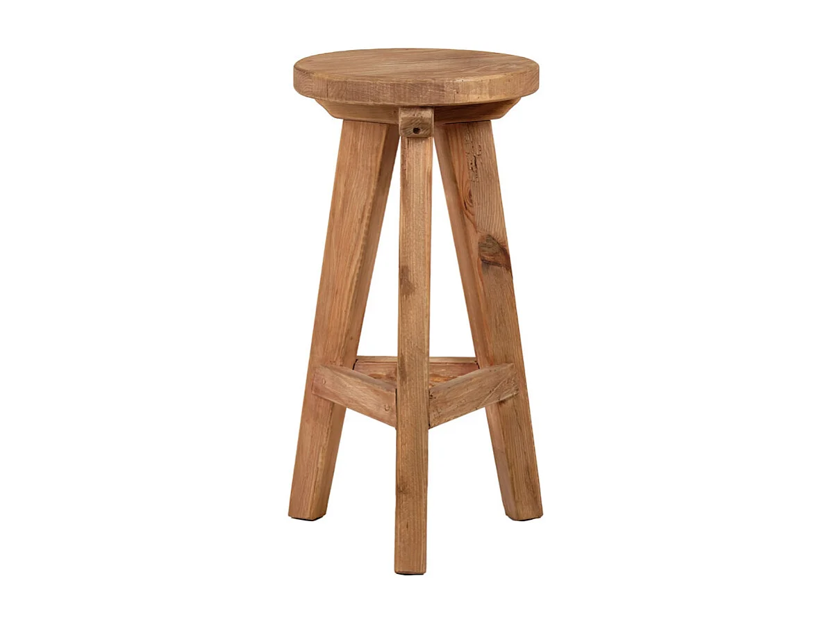 Tabouret de bar rond H. 65 cm en bois massif pin recyclé - CHALET
