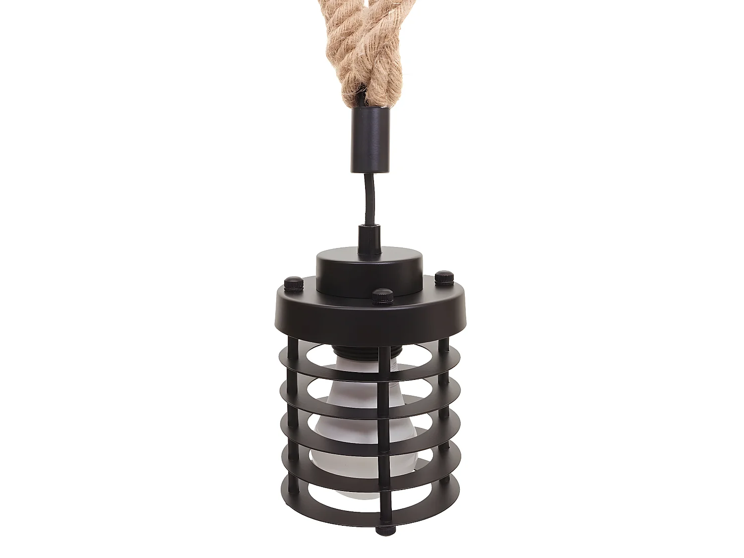 Lampe à suspension lustre style ndustrielle vintage bambou corde métal noir 3x Abat-Jour cage 04_0004045