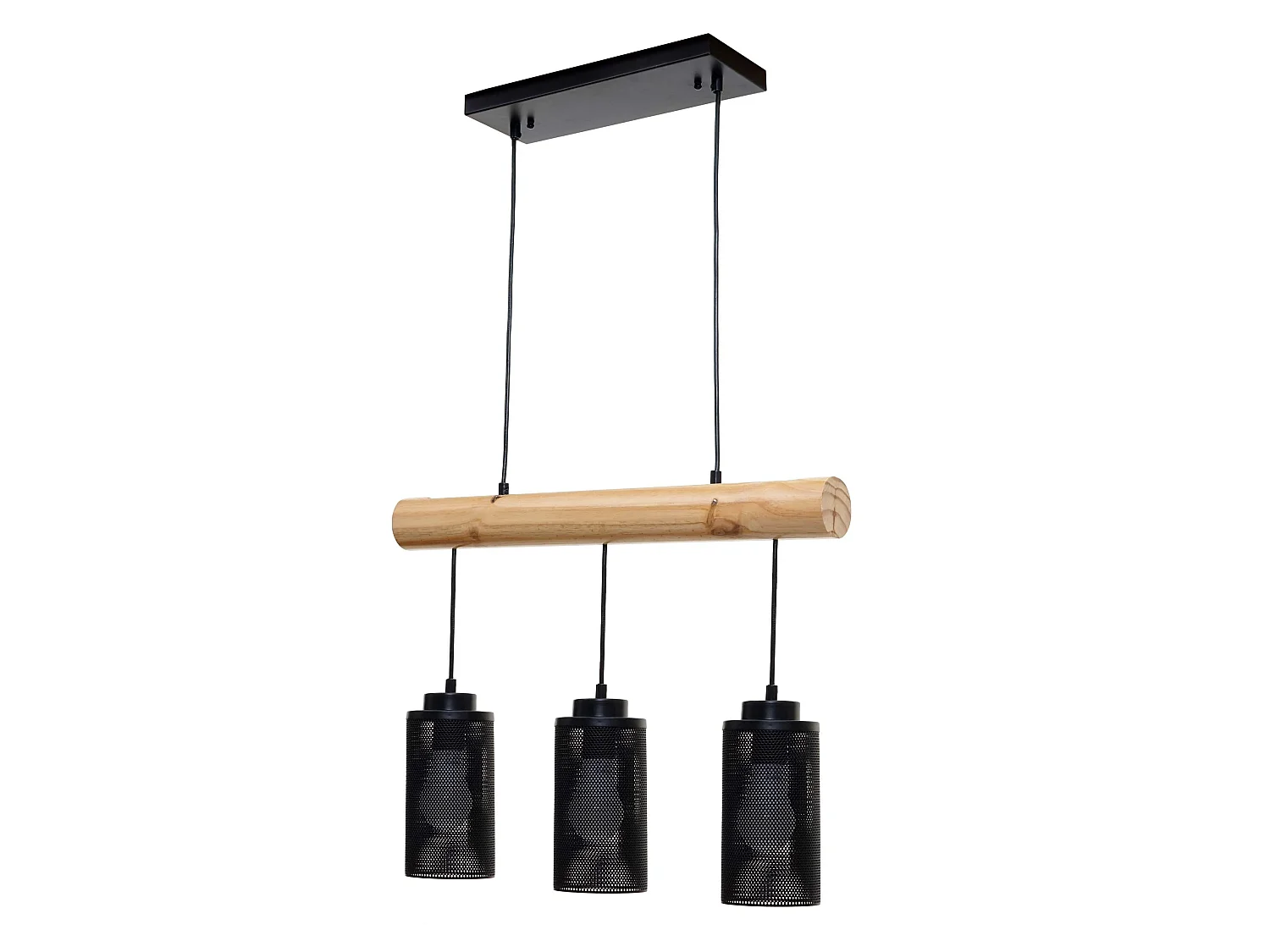 Lampe suspension suspendue design industriel en bois massif noir 3 abat-jours 04_0003602