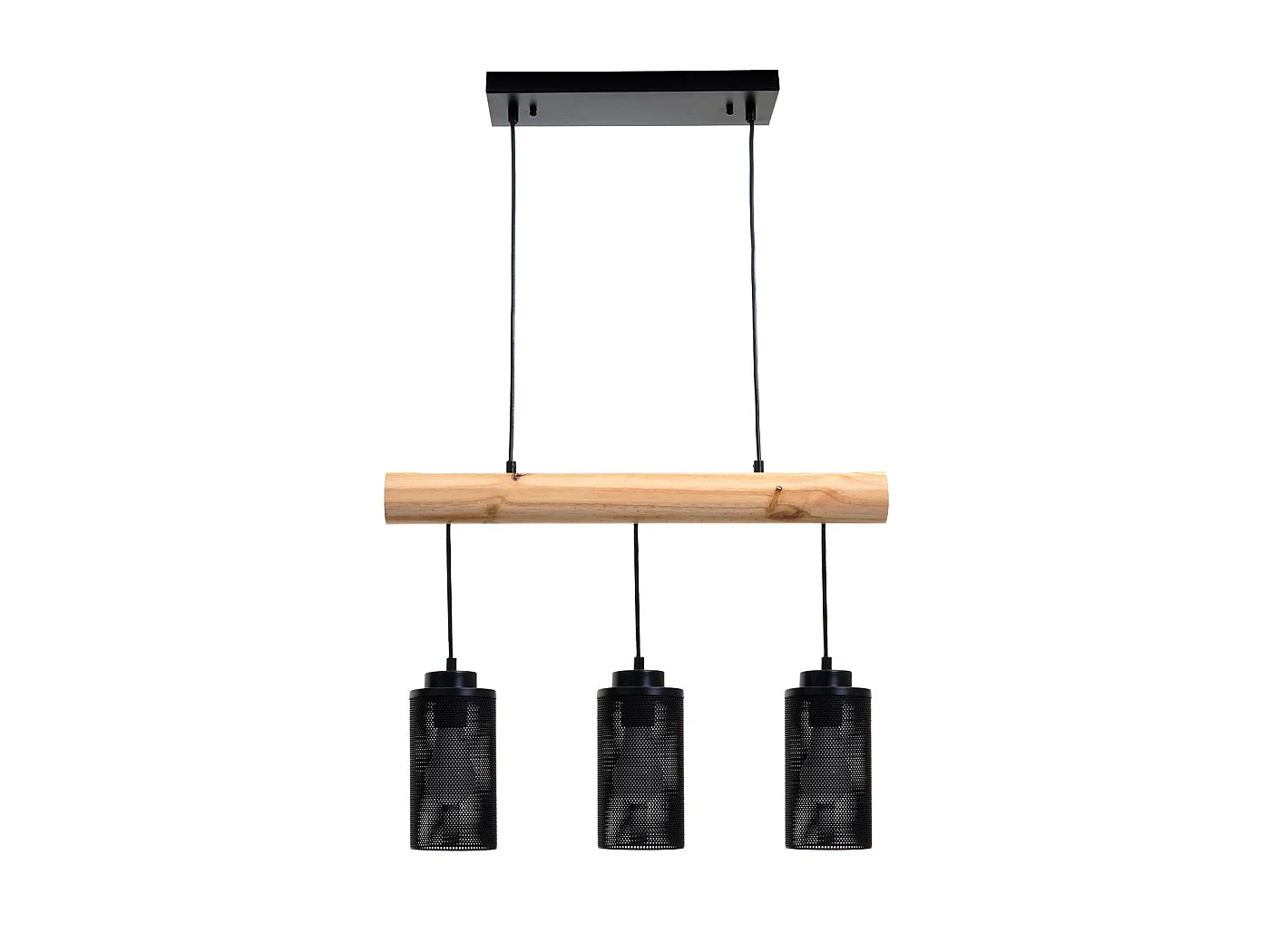 Lampe suspension suspendue design industriel en bois massif noir 3 abat-jours 04_0003602
