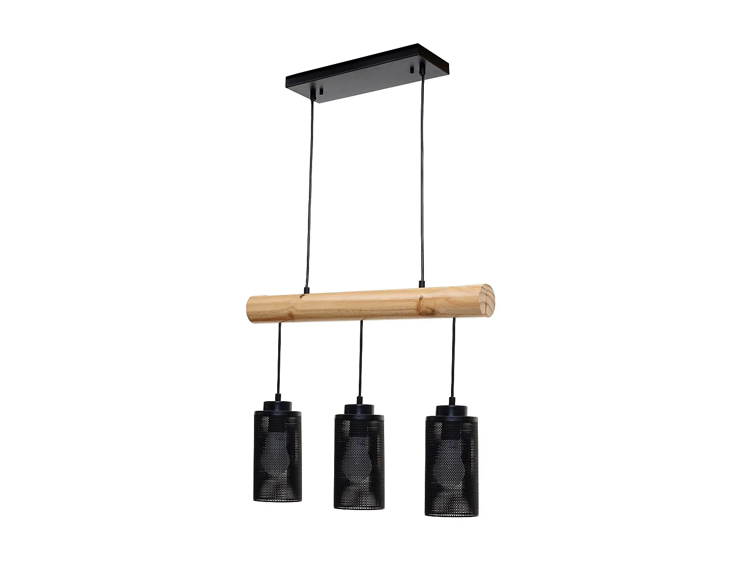 Lampe suspension suspendue design industriel en bois massif noir 3 abat-jours 04_0003602