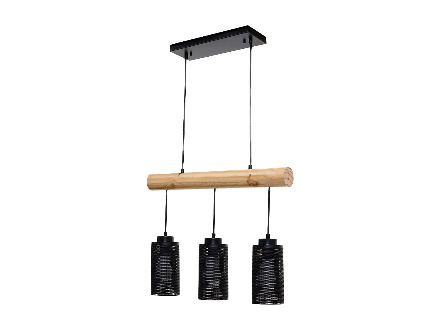 Lampe suspension suspendue design industriel en bois massif noir 3 abat-jours 04_0003602