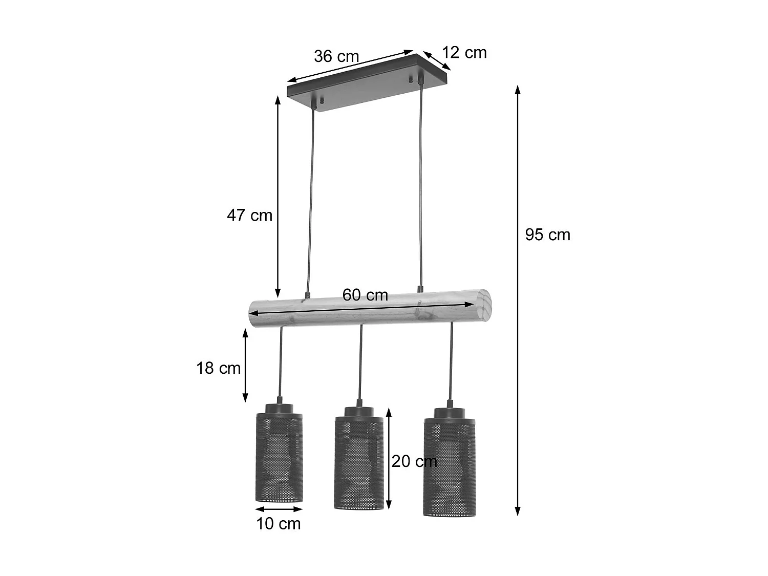 Lampe suspension suspendue design industriel en bois massif noir 3 abat-jours 04_0003602