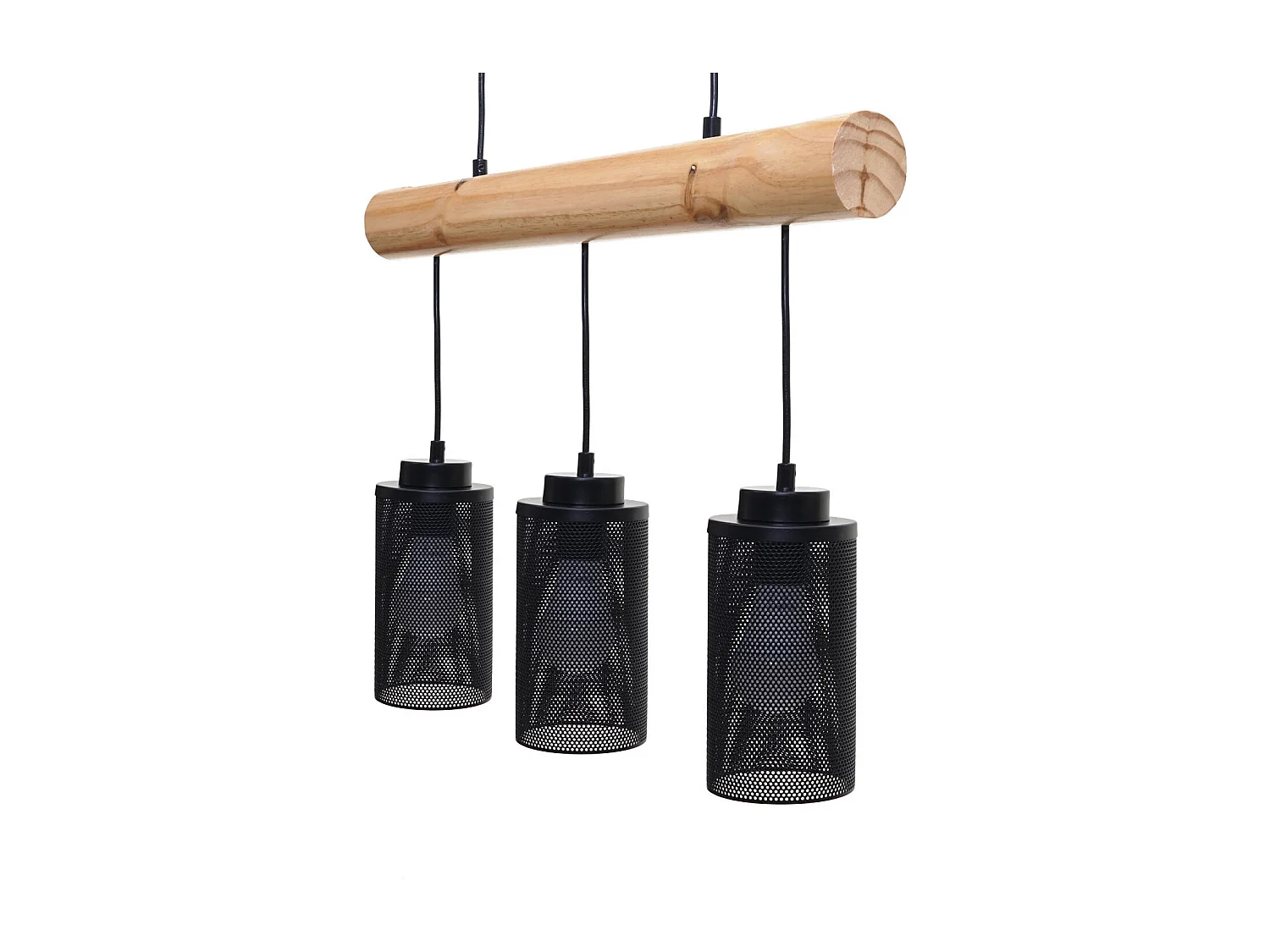 Lampe suspension suspendue design industriel en bois massif noir 3 abat-jours 04_0003602