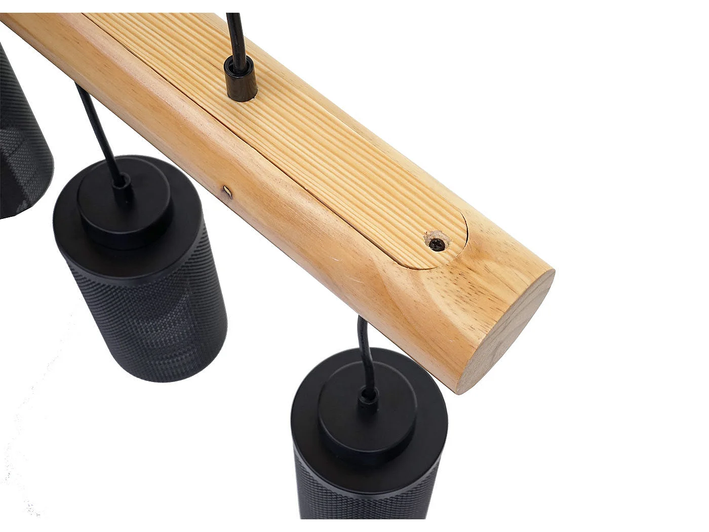 Lampe suspension suspendue design industriel en bois massif noir 3 abat-jours 04_0003602