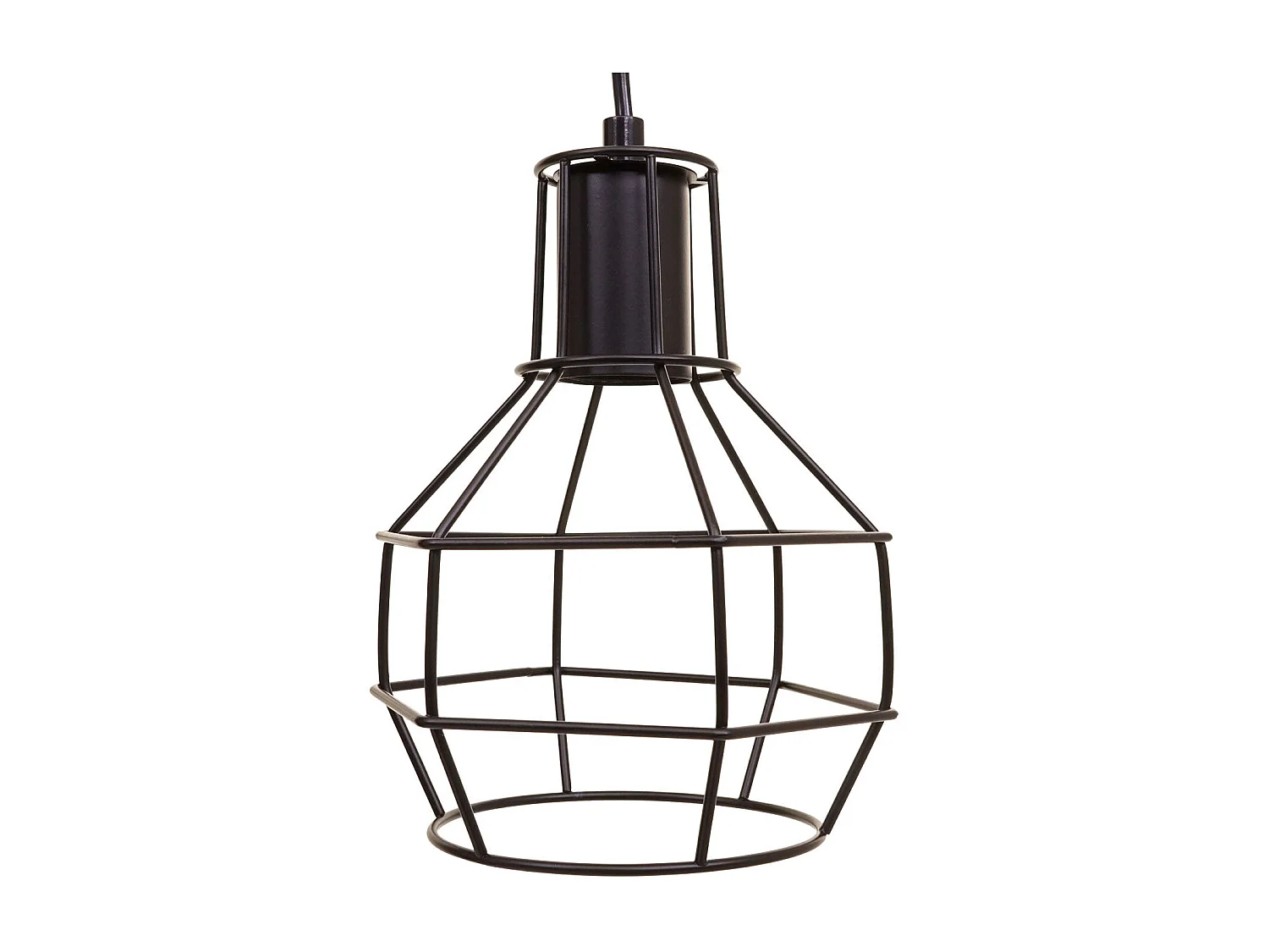 Lampe suspension lustre style industriel vintage bois massif métal noir 3 abat-jour en treillis 04_0003603
