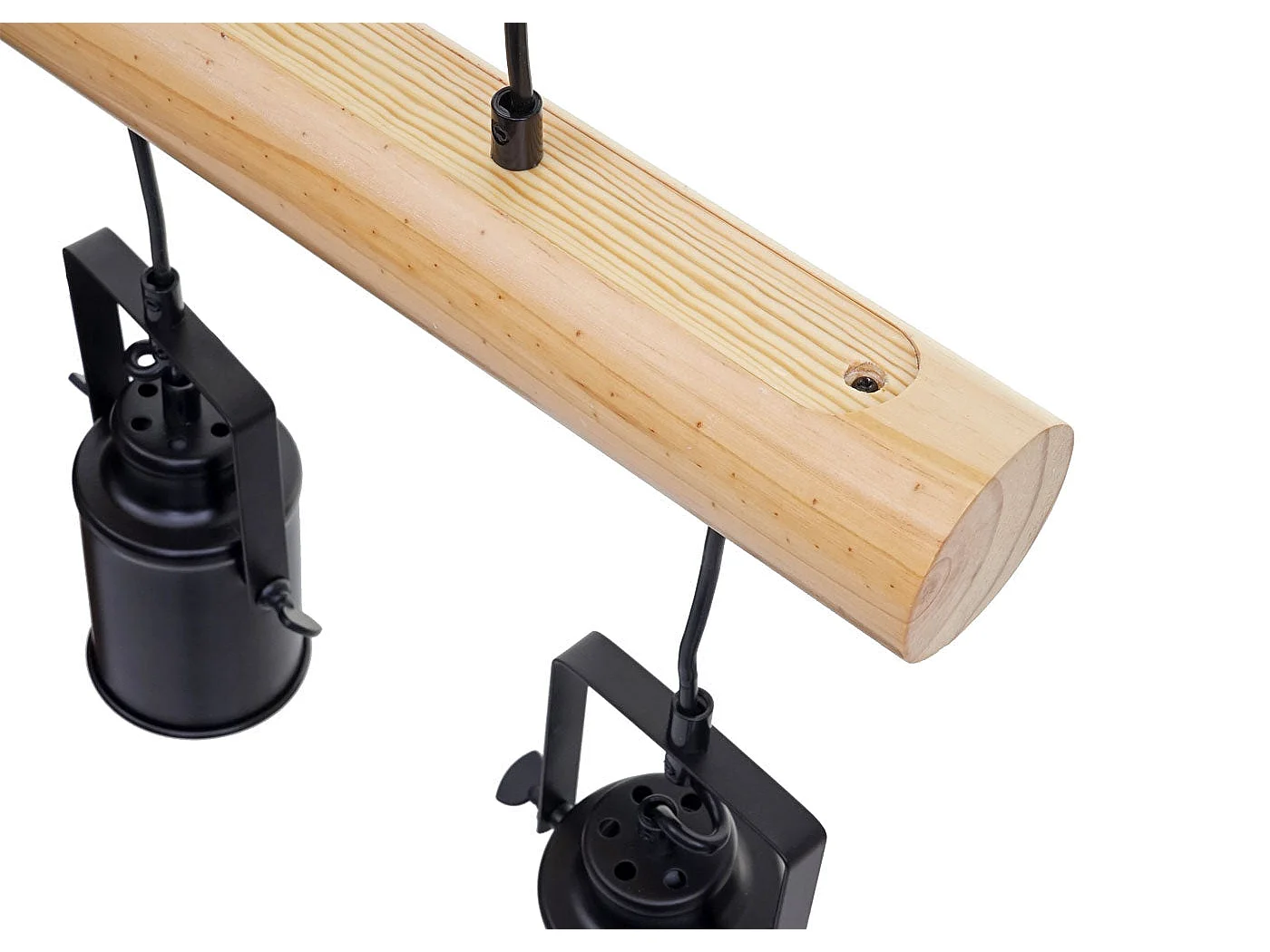 Lampe à suspension design vintage industriel bois massif métal noir 3 abat-jour spot 04_0004050