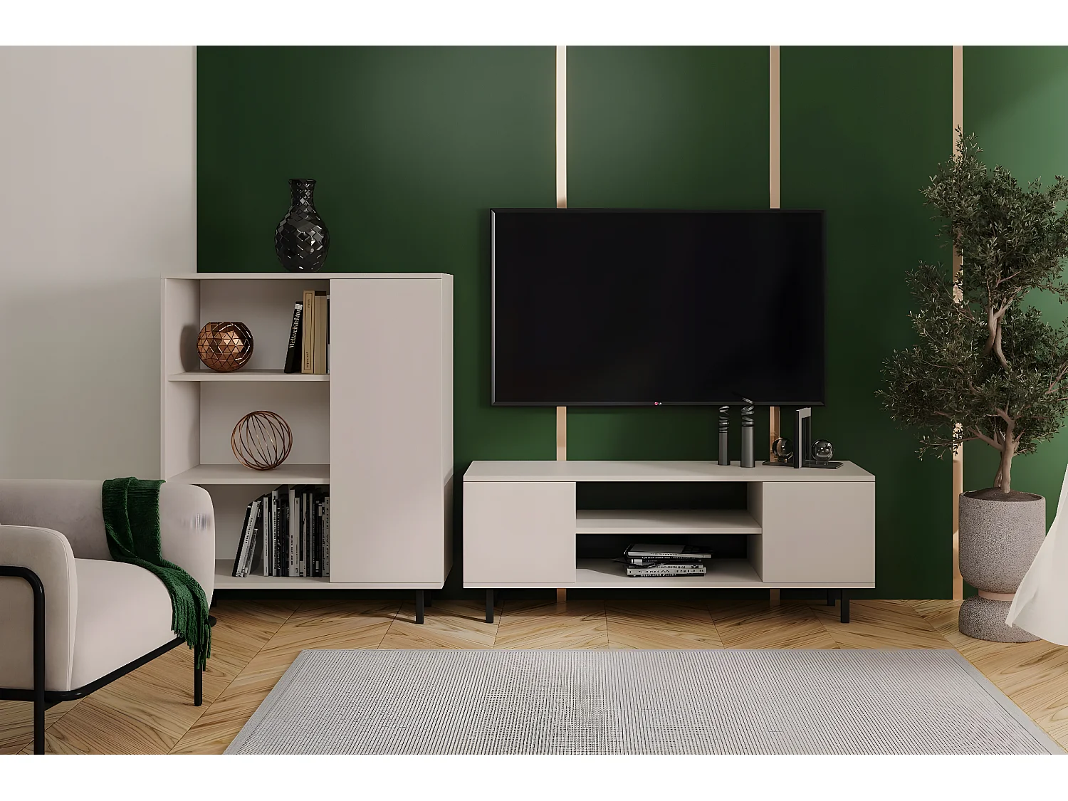 KOBI Focus meuble TV cachemire, pieds métal noir