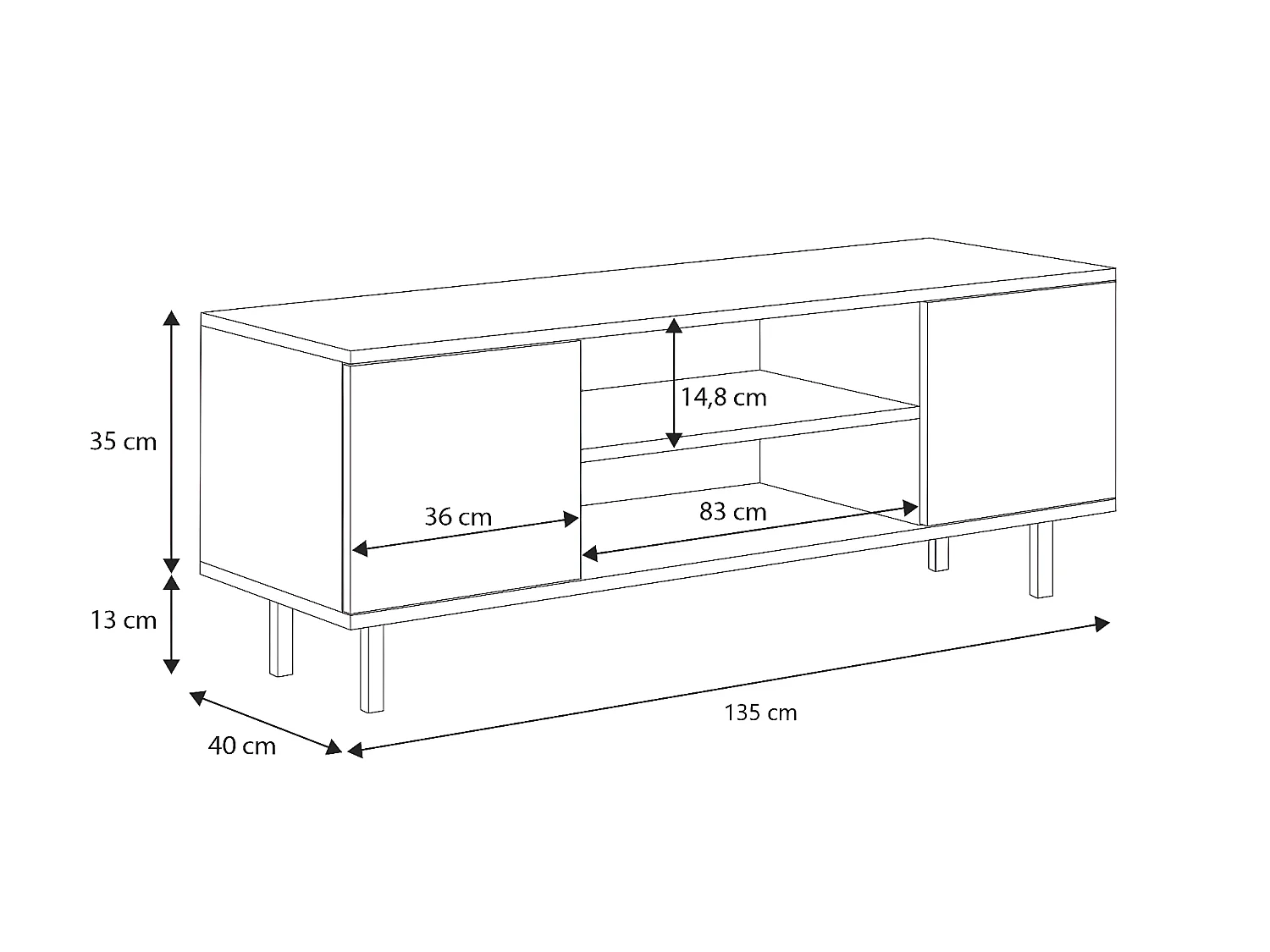 KOBI Focus meuble TV cachemire, pieds métal noir