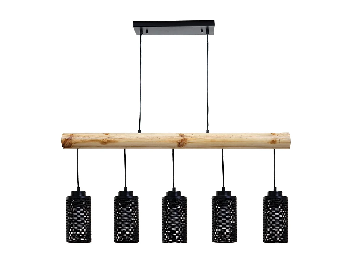 Lampe à suspension de plafond style vintage industriel en bois massif métal noir 5 abat-jour en tube 04_0003600