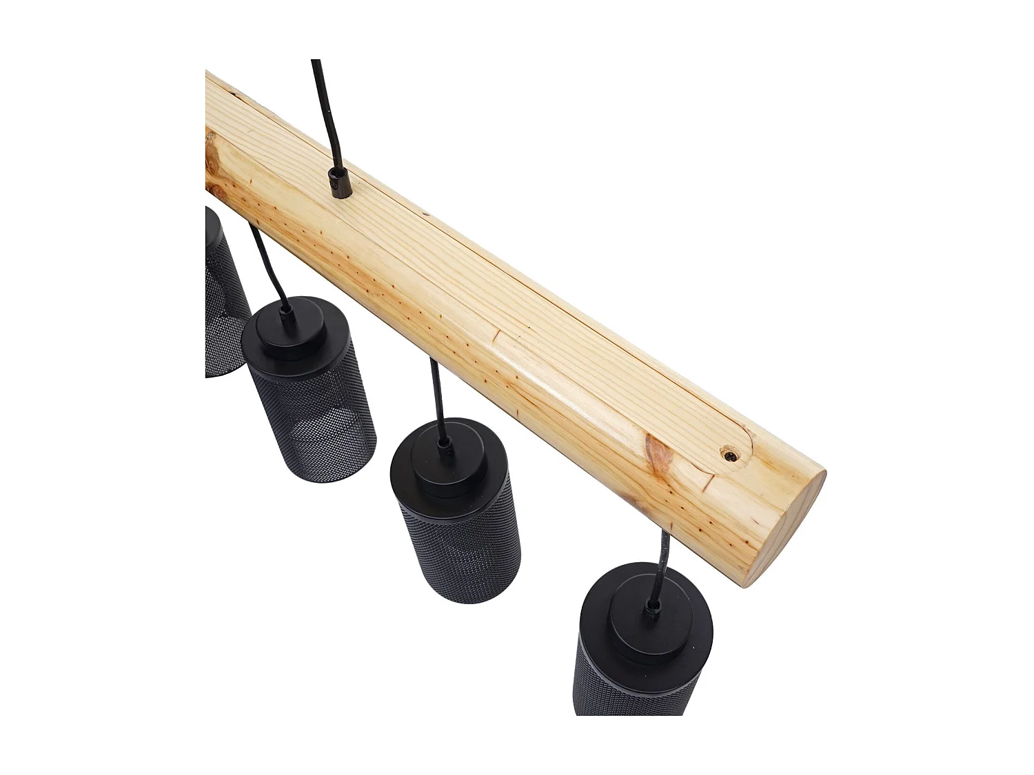 Lampe à suspension de plafond style vintage industriel en bois massif métal noir 5 abat-jour en tube 04_0003600