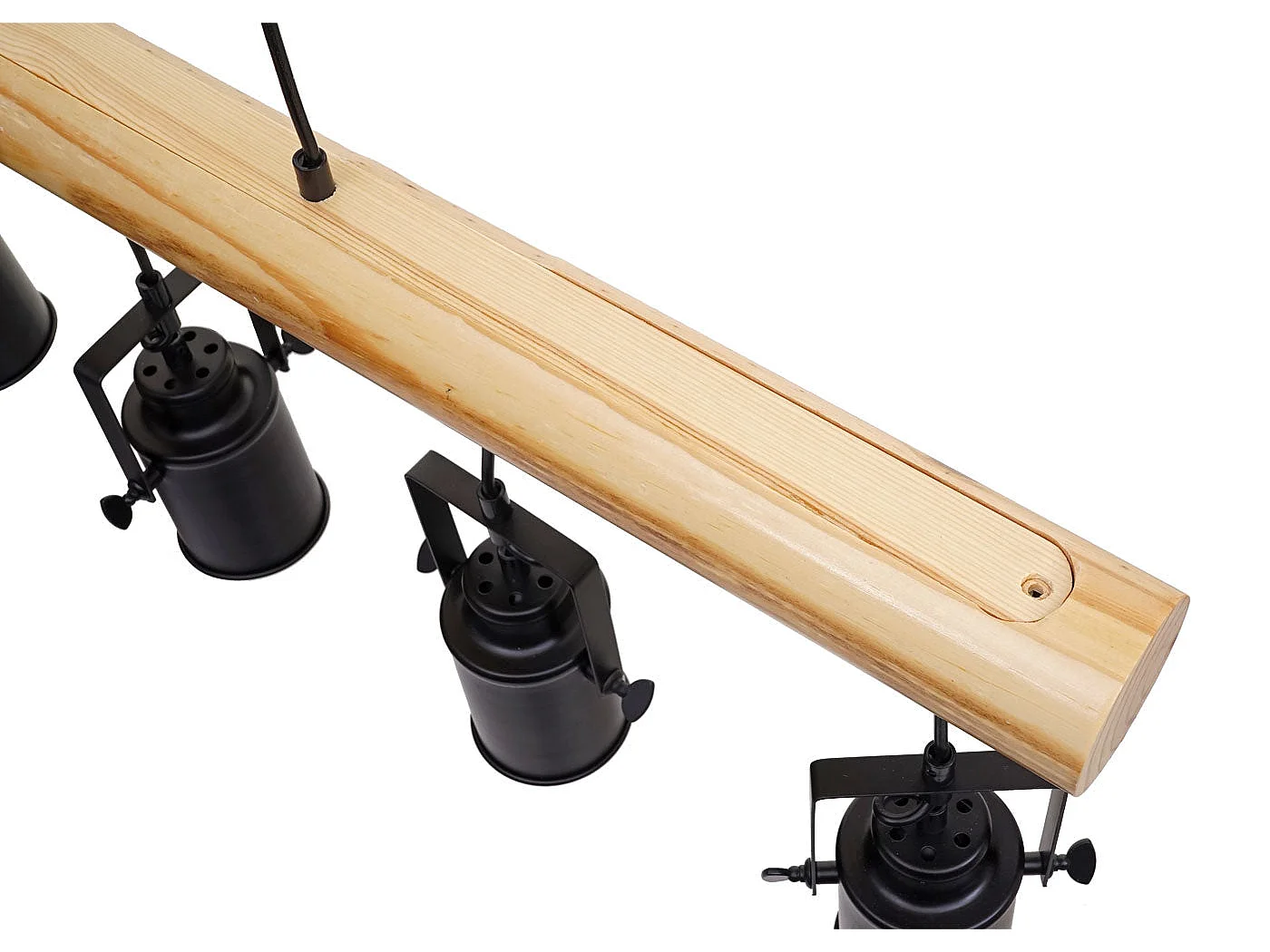 Lampe à suspension style industriel en métal et bois massif vintage industriel noir abat-jour à 5 spots 04_0003601