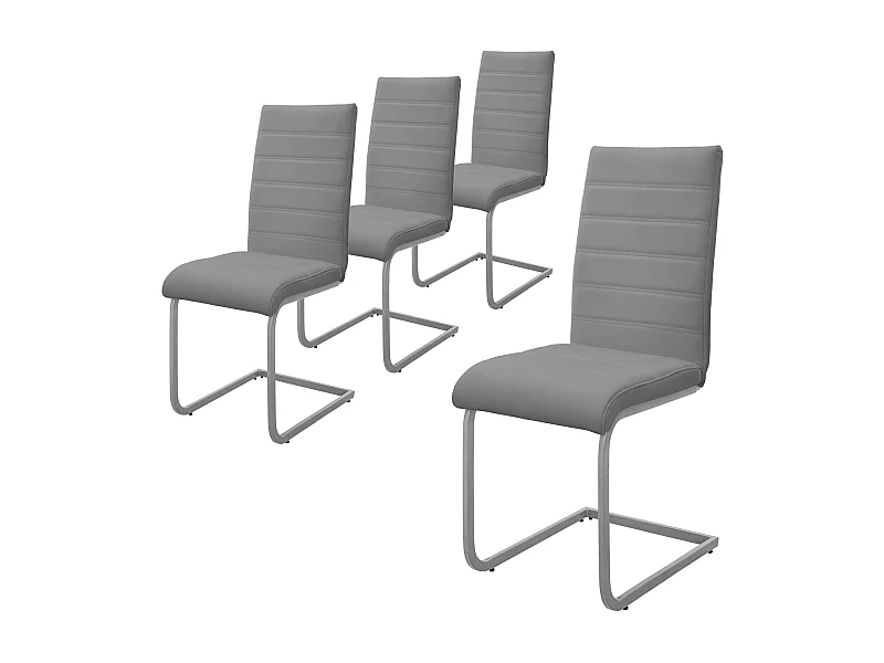 Lot de 4 chaises pied luge gris en simili cantilever à dossier haut pour salon
