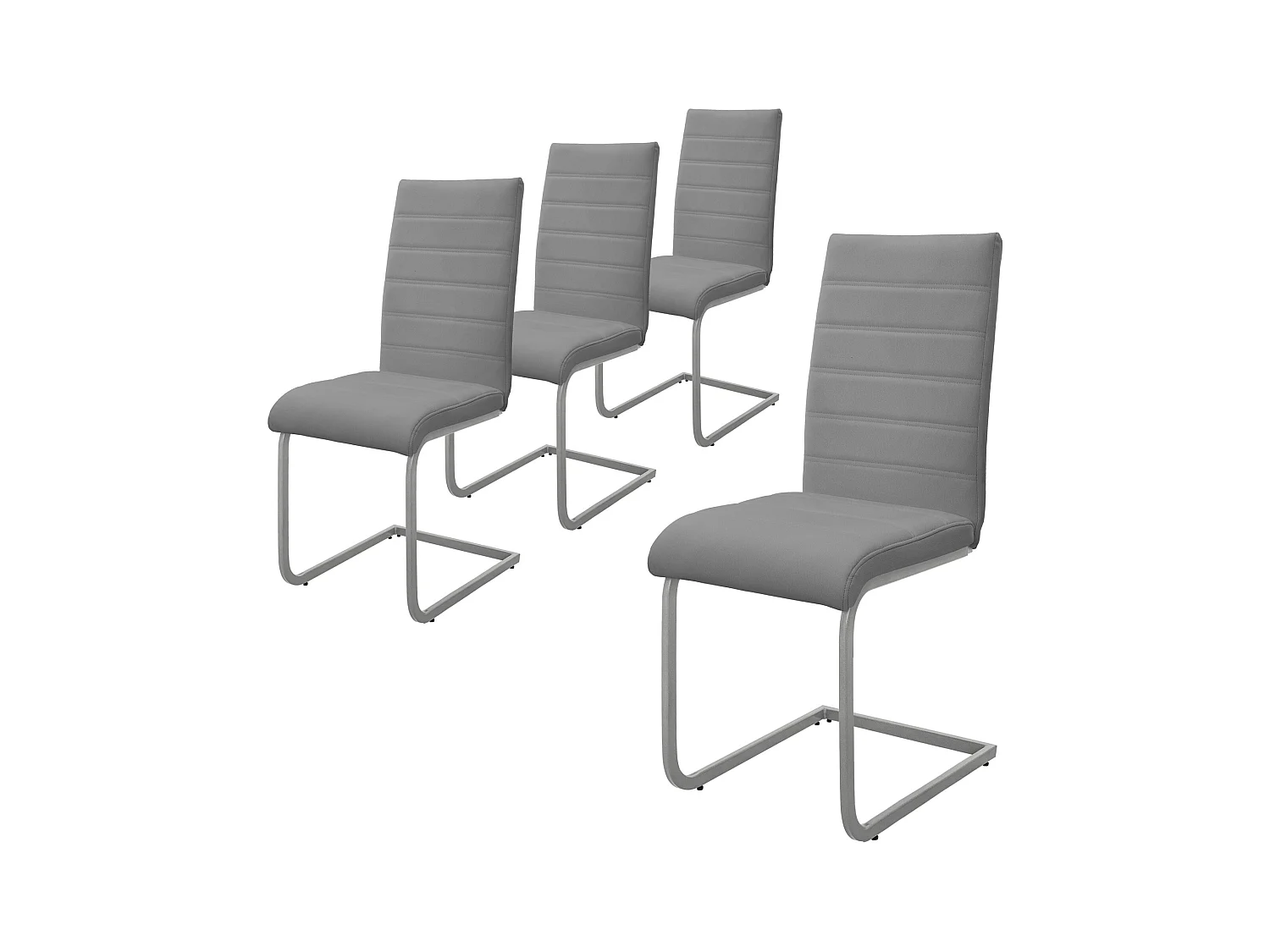 Lot de 4 chaises pied luge gris en simili cantilever à dossier haut pour salon