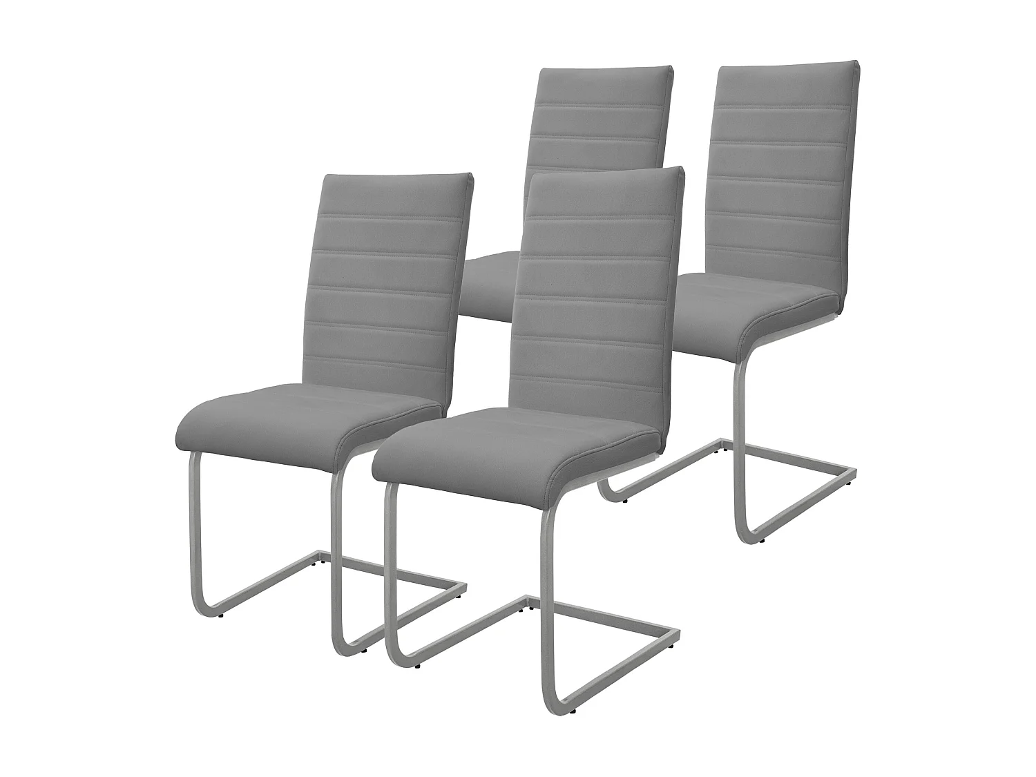 Lot de 4 chaises pied luge gris en simili cantilever à dossier haut pour salon