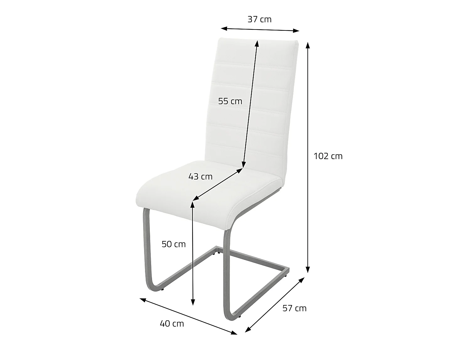 Lot de 2 chaises de salle à manger blanc cantilever à piétement métallique luge argenté assise rembourrée en matériau synthétique patins inclus