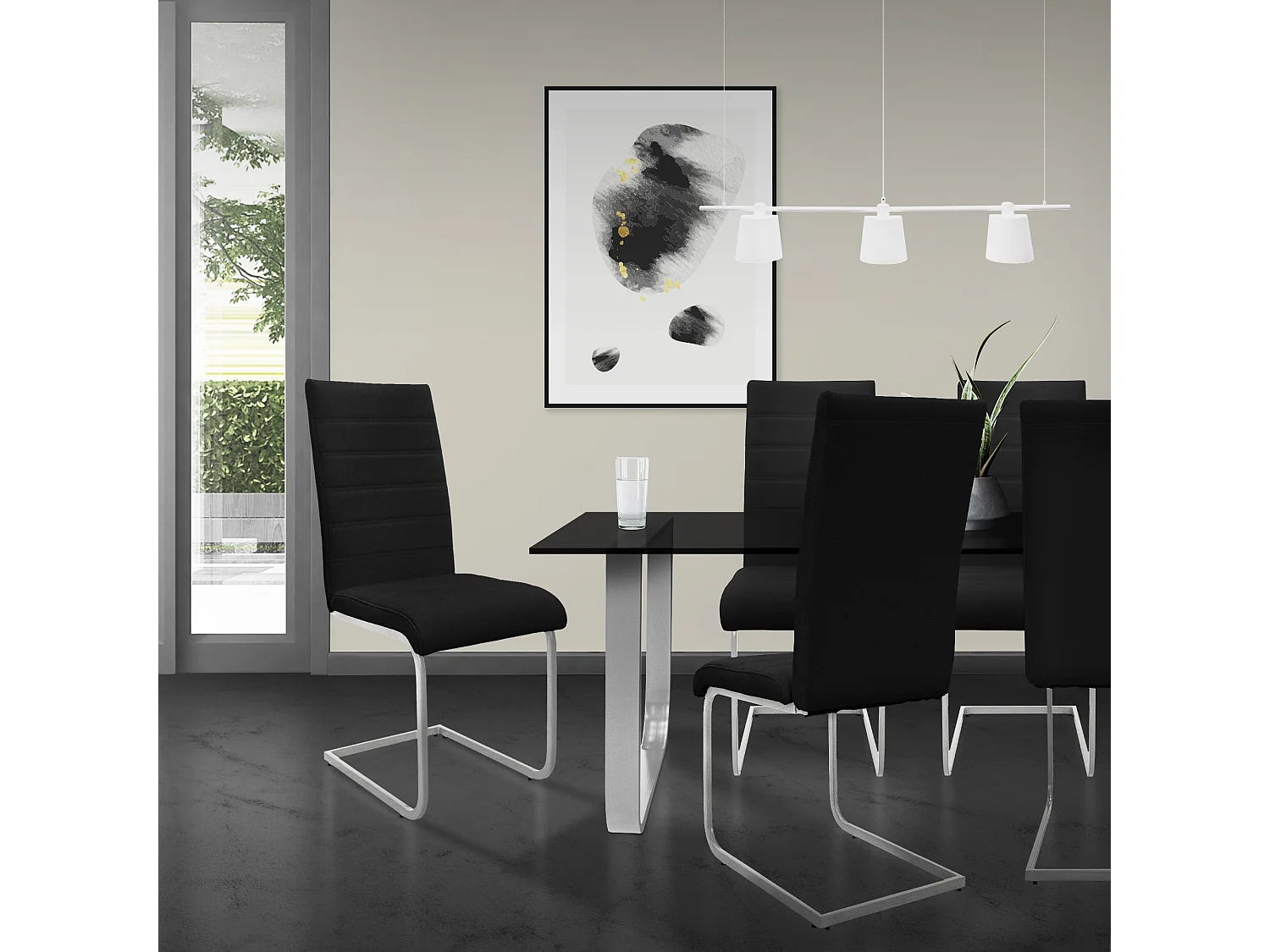 ML-Design 2x Sillas de comedor basculantes, tapizadas PU imitación cuero negro con respaldo alto asiento diseño cantilever con estructura metálica