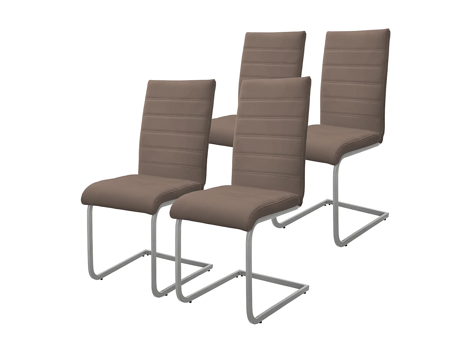 Lot de 4 chaises pied luge marron en simili cantilever à dossier haut pour salon