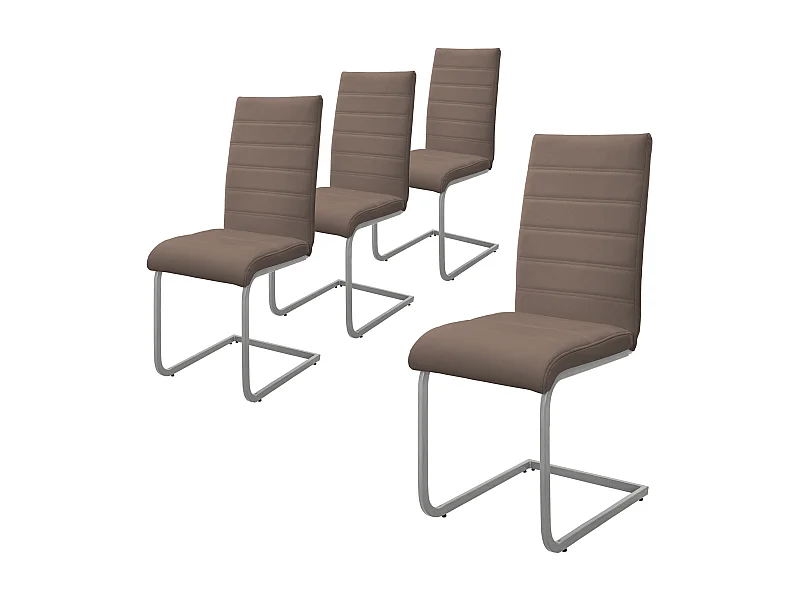 Lot de 4 chaises pied luge marron en simili cantilever à dossier haut pour salon