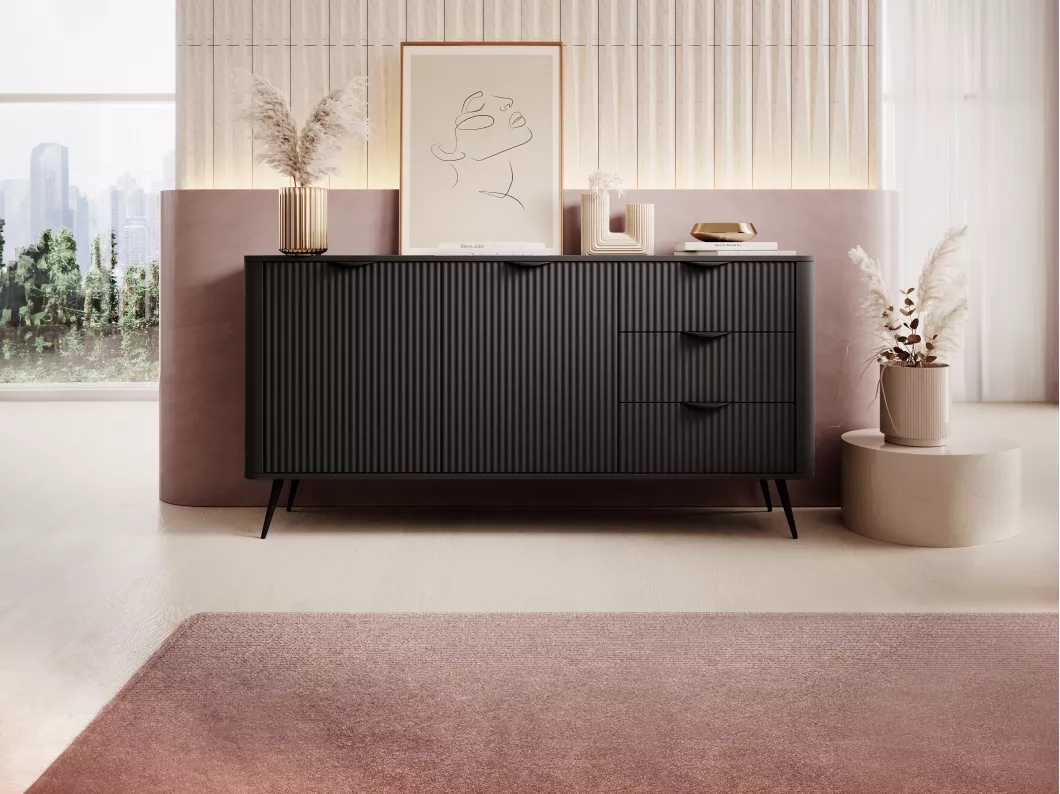 Kauf Unique Sideboard mit 2 Türen & 3 Schubladen - MDF - Schwarz - ELONARIA von Pascal Morabito