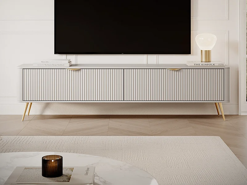 Mueble TV con 2 puertas de MDF - Beige y dorado - ELONARIA de Pascal Morabito