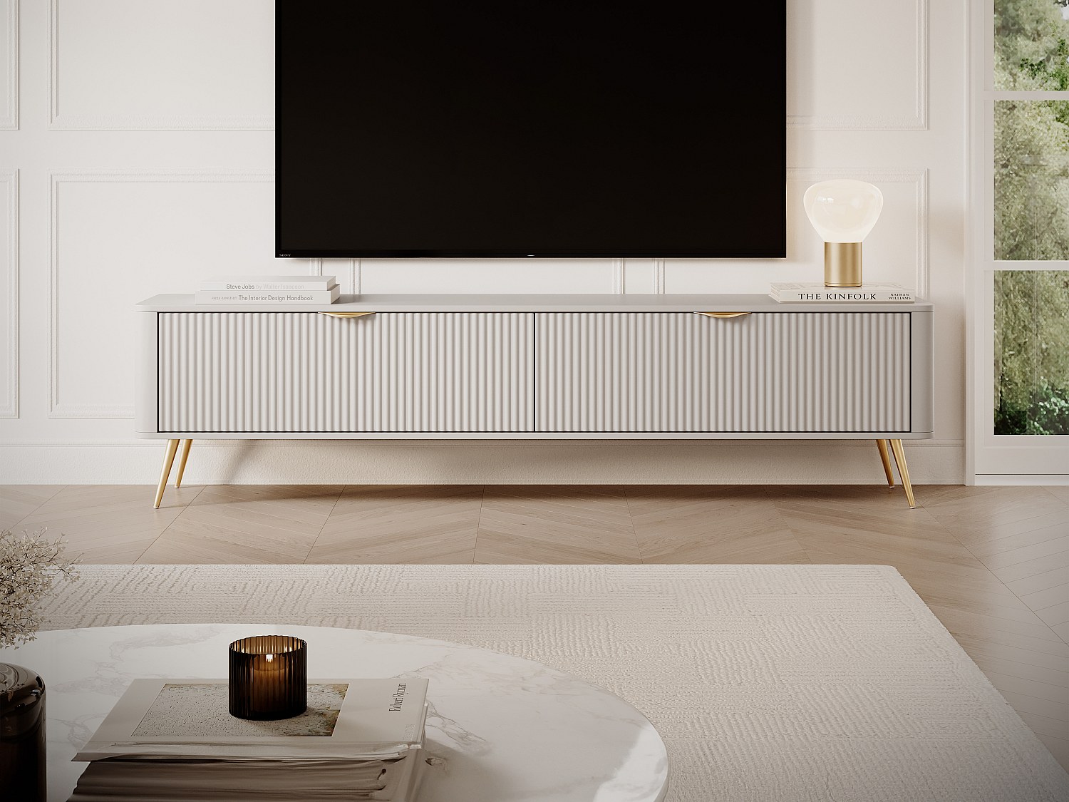 Vente-unique Tv-Möbel Mit 2 Türen - Mdf - Beige & Goldfarben - Elonaria Von Pascal Morabito