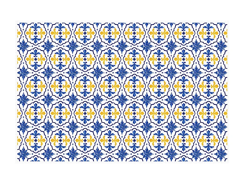 Tapis en vinyle effet carreaux de ciment - 120x180 cm - Bleu et jaune - FLORILI