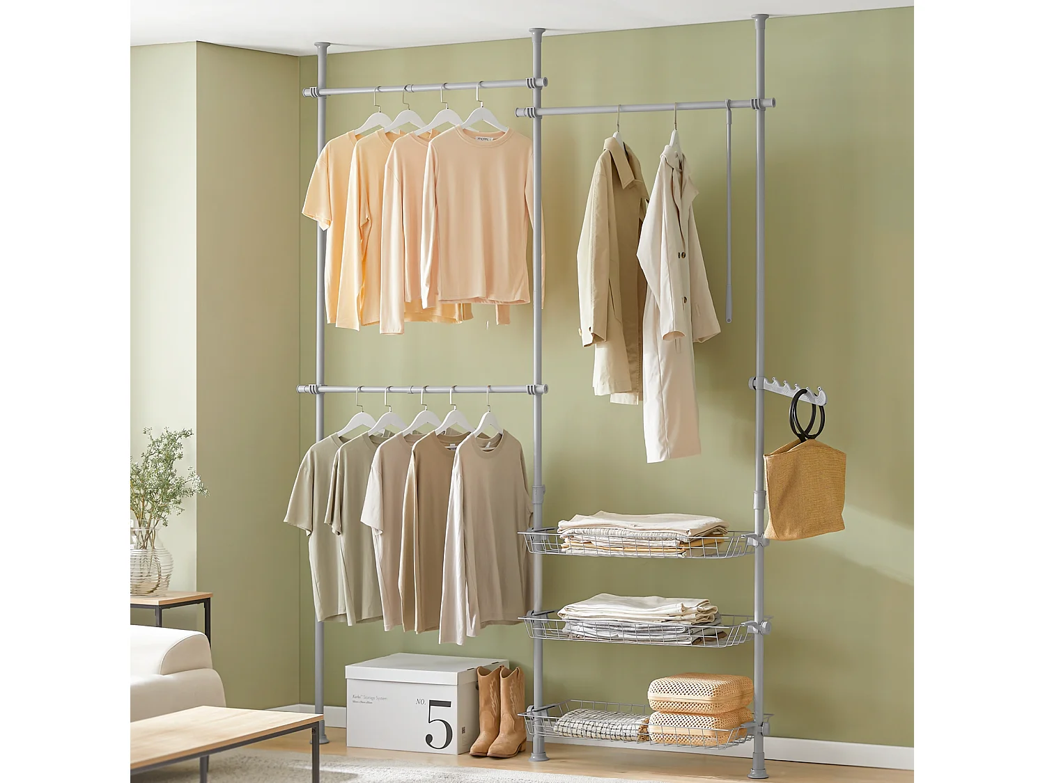 SoBuy Telescopische kledingkast Herkule-systeem, kledingrek breedte (147-195 cm) x hoogte (200-270 cm), FRG34-HG