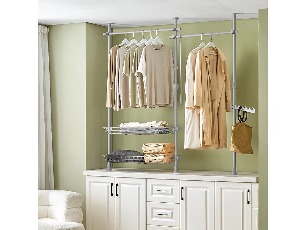 SoBuy Télescopique Garde-Robe Système Herkule, Portant de vêtement largeur (147-198cm) x hauteur (200-285cm), FRG34-HG