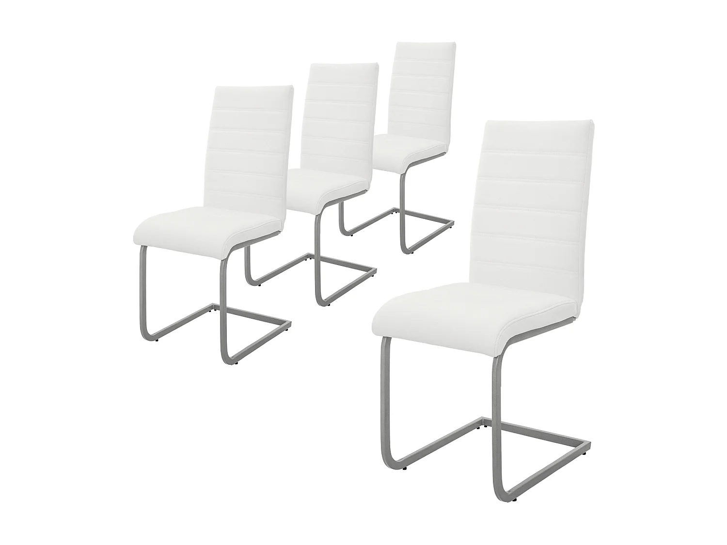 Set 4x silla de comedor tapizada de imitación de cuero blanco diseño cantilever