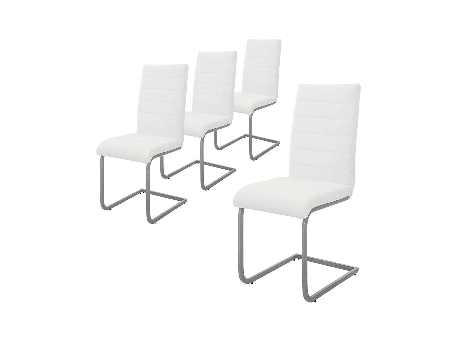 Lot de 4 chaises pied luge blanc en simili cantilever à dossier haut pour salon