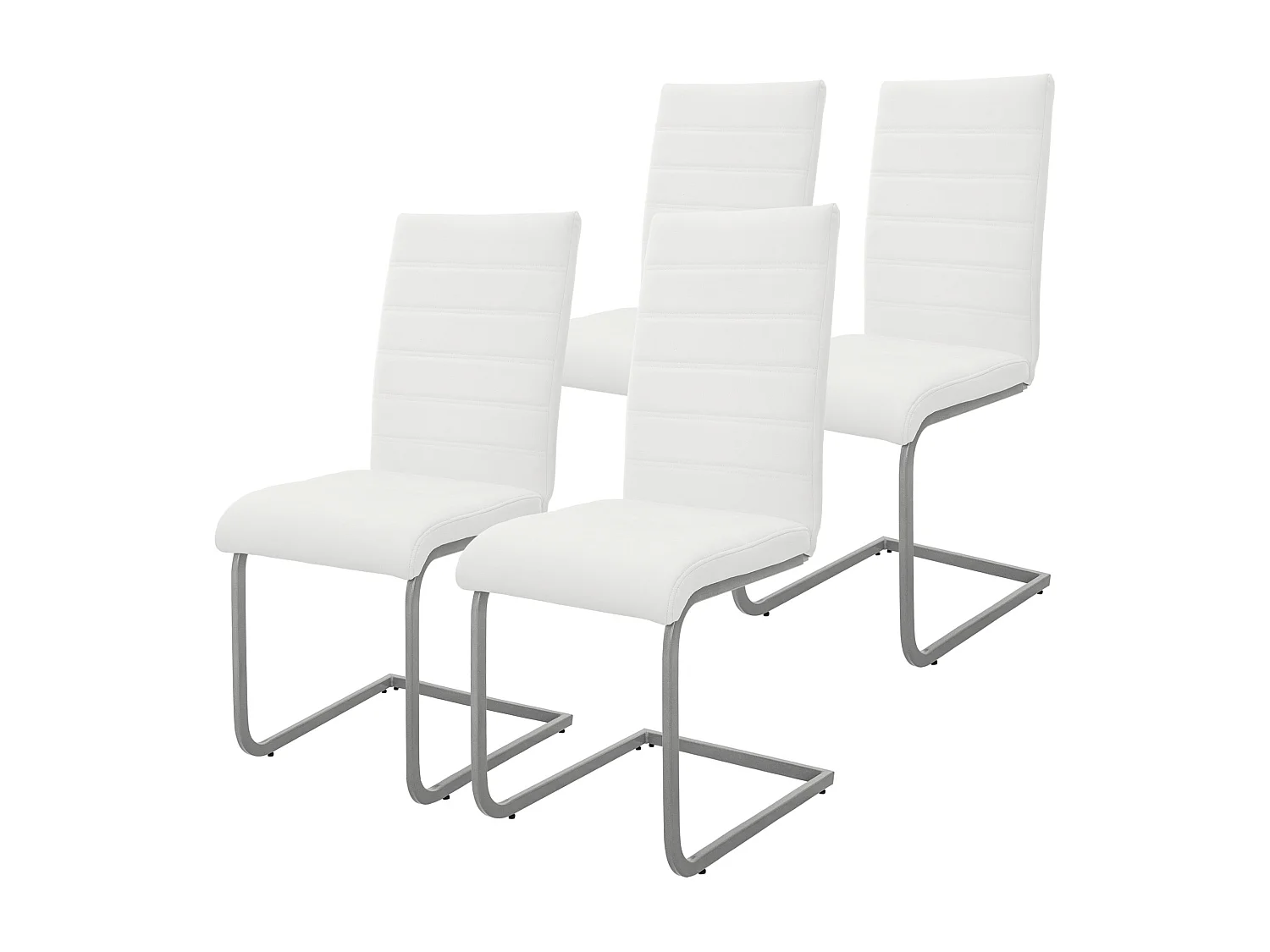 Lot de 4 chaises pied luge blanc en simili cantilever à dossier haut pour salon