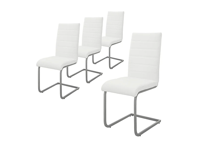 Lot de 4 chaises pied luge blanc en simili cantilever à dossier haut pour salon
