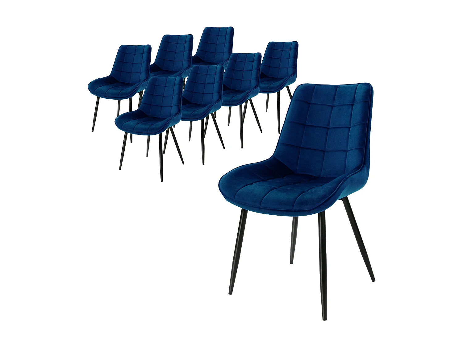 Lot de 8 chaises de salle à manger Chaises de salon Chaises en velours Chaise rembourrée Bleu foncé