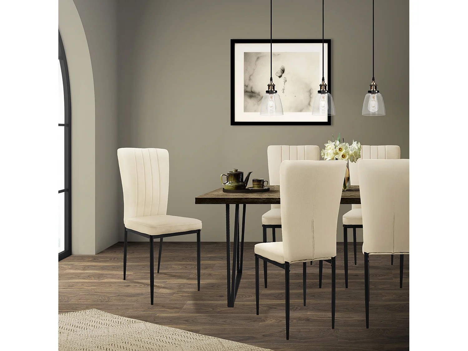 Set di 4 sedie da sala da pranzo Sedia da cucina Sedia imbottita da soggiorno velluto grigio