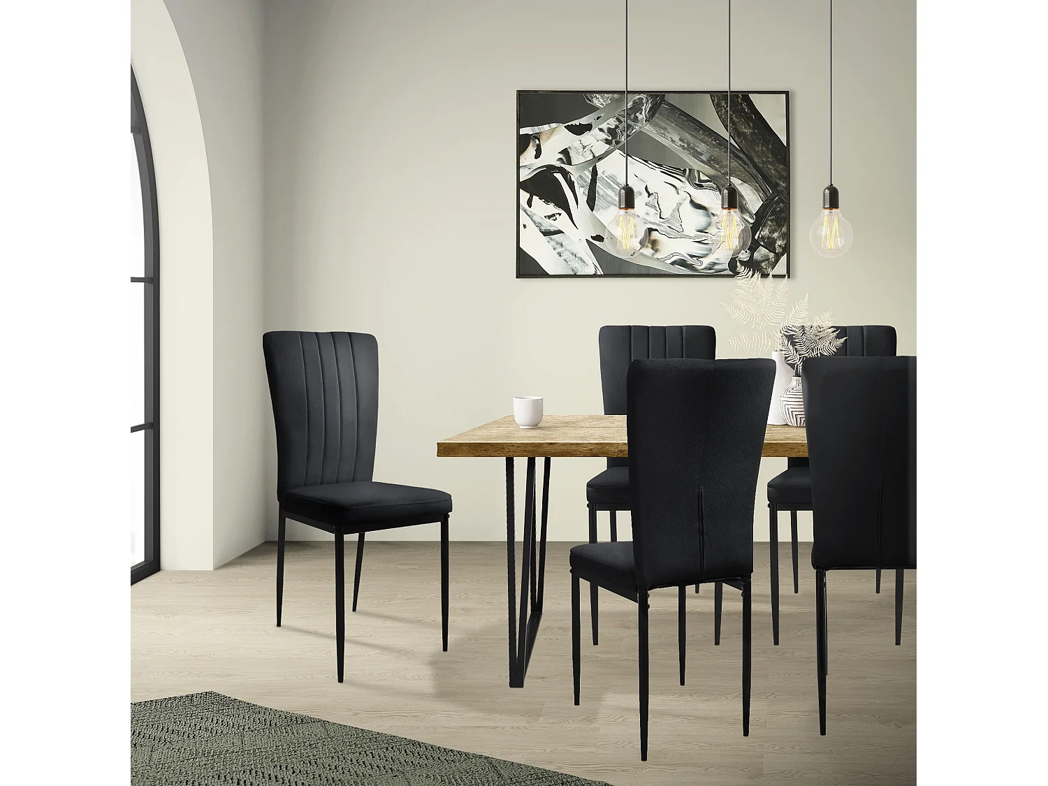 Set di 4 sedie da pranzo sedia da cucina sedia imbottita sedia da soggiorno velluto nero