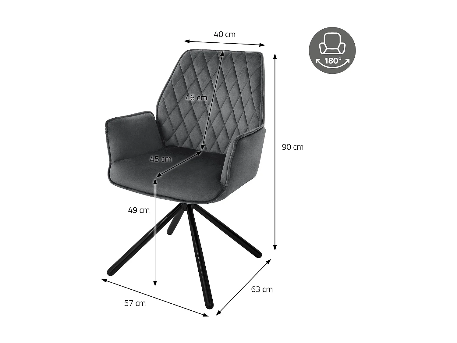 Lote de 2 sillas de comedor giratorias silla de comedor sillón de terciopelo giratorio 180