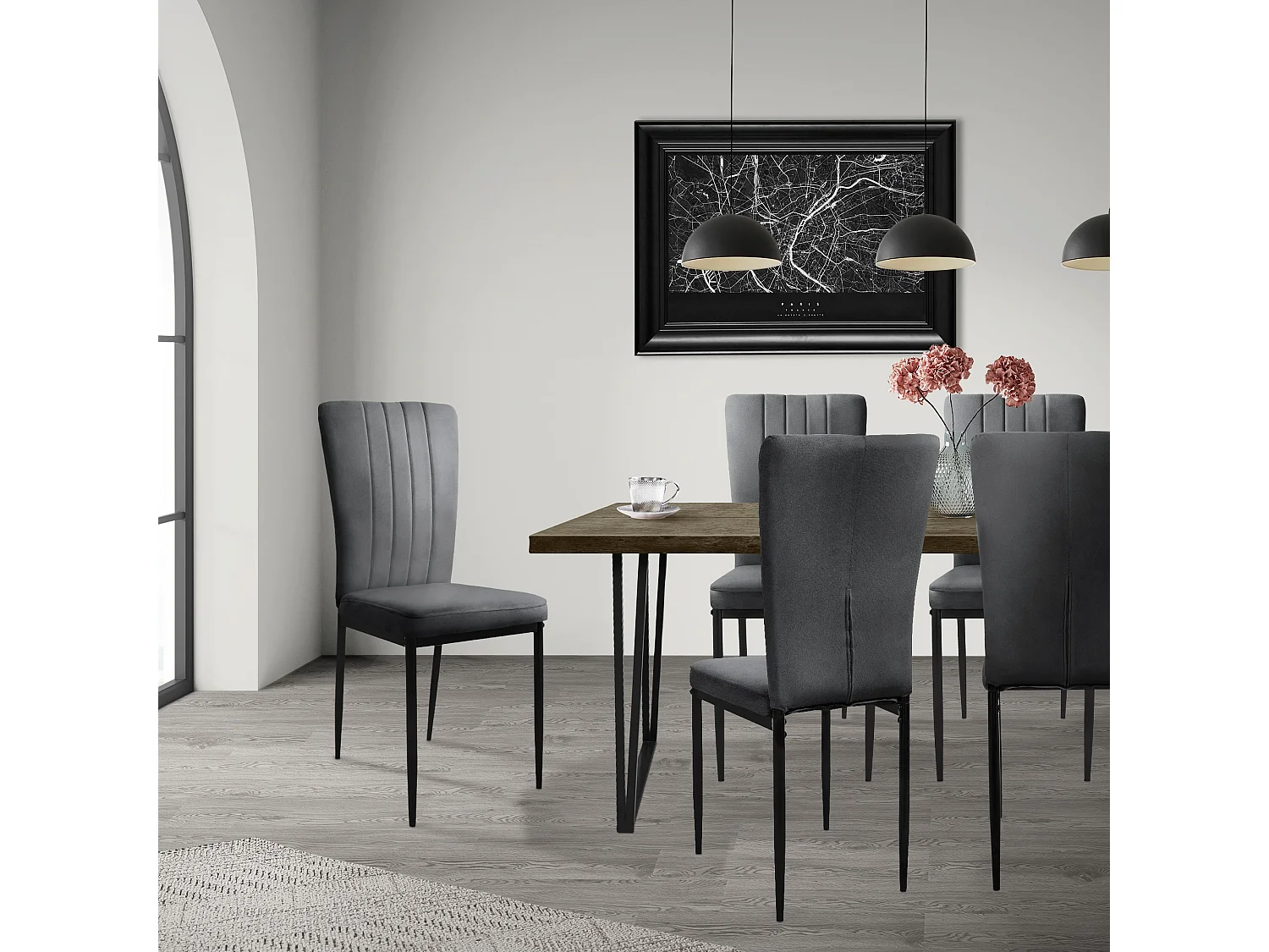 Set di 4 sedie sedia da pranzo sedia da cucina sedia imbottita sedia da soggiorno velluto grigio