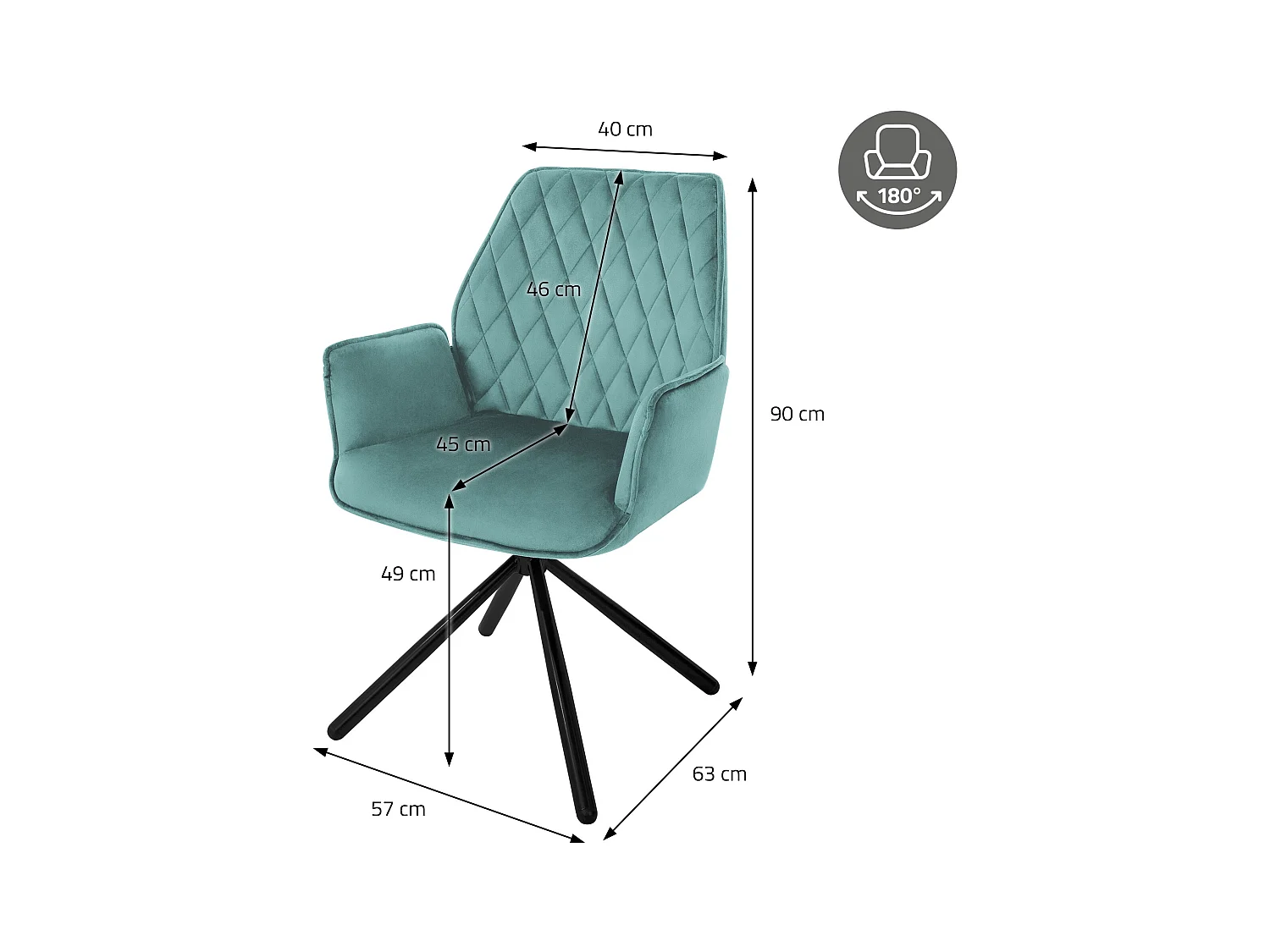 Lot de 2 chaises pivotantes Chaise de salle à manger Fauteuil pivotant 180° Velours Chaise de salon