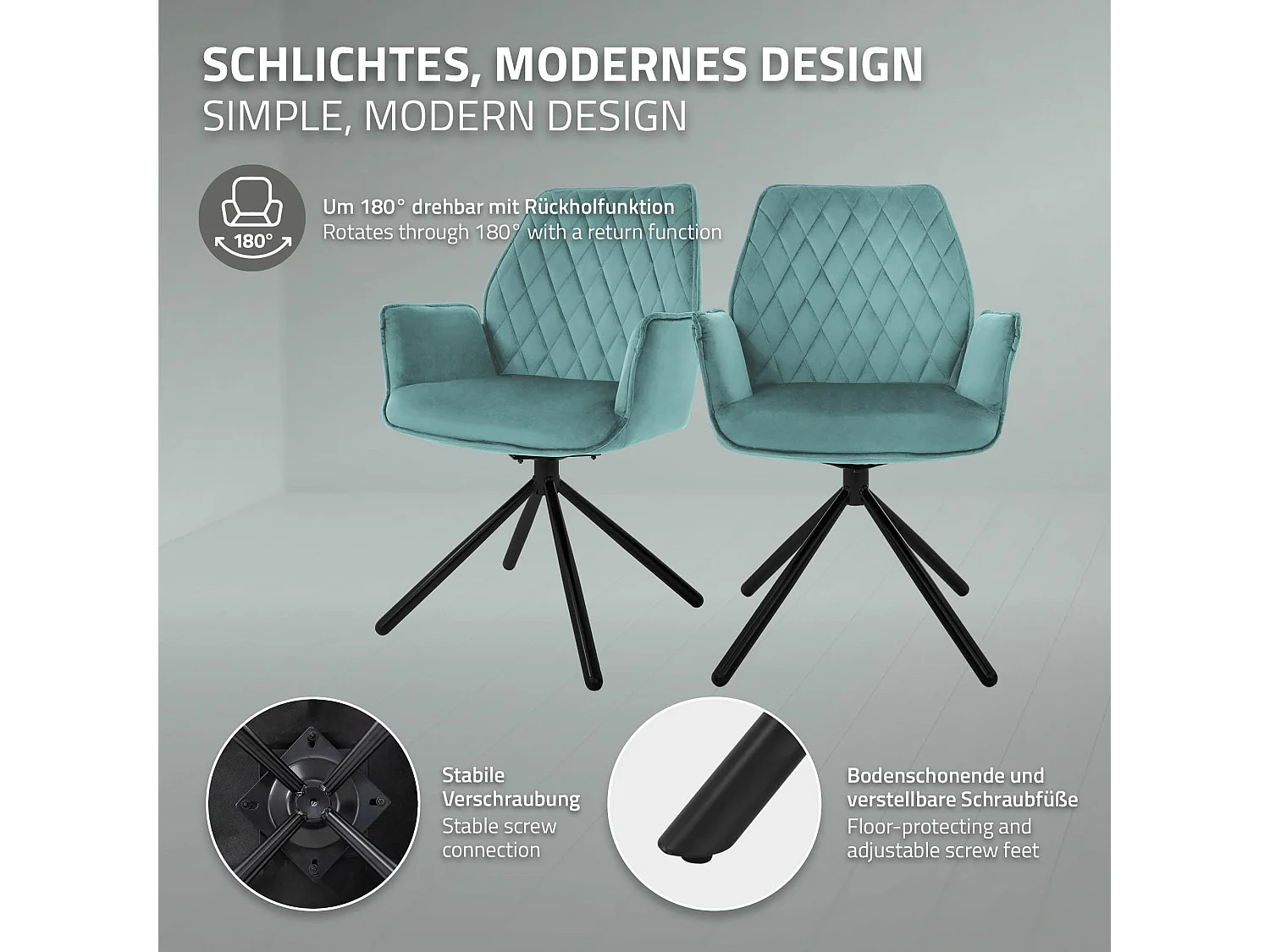 ML-Design 2x Sillas de comedor color salvia tapizado aspecto terciopelo con patas metal, respaldo y apoyabrazos sillón moderno para hogar oficina