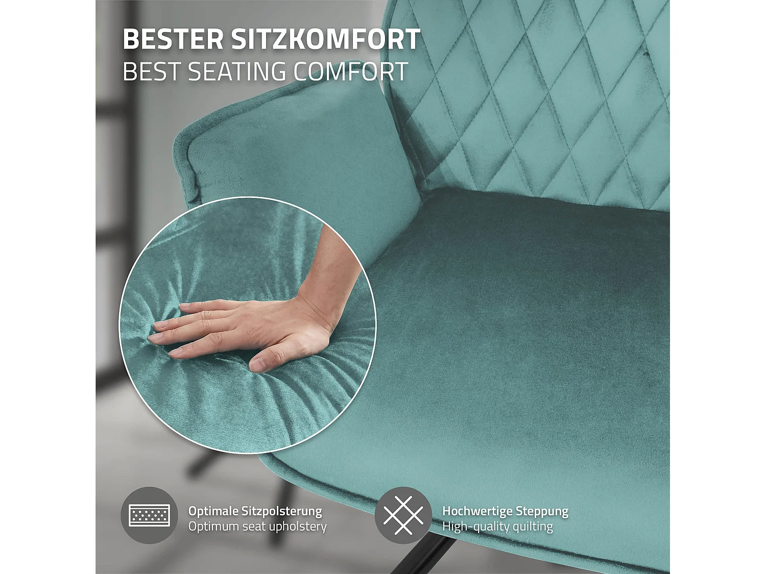 ML-Design 2x Sillas de comedor color salvia tapizado aspecto terciopelo con patas metal, respaldo y apoyabrazos sillón moderno para hogar oficina