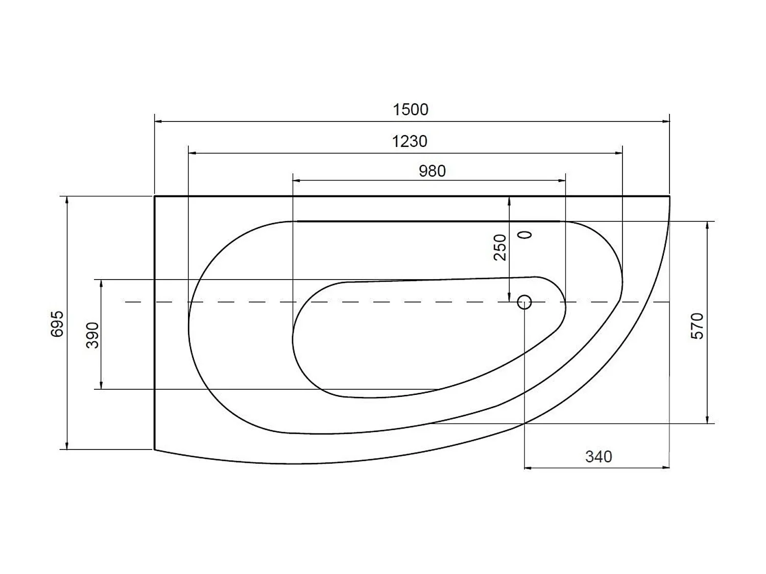 Baignoire d'angle MARINA angle GAUCHE avec tablier