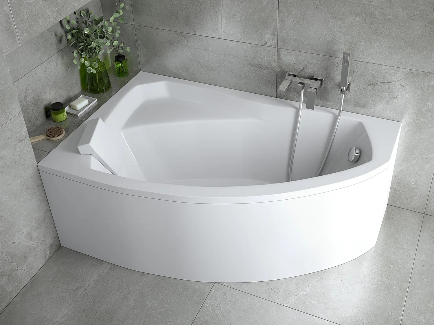 Baignoire d'angle gauche RIMA 130-140-150-160-170 cm avec tablier - Dimensions: 150cm