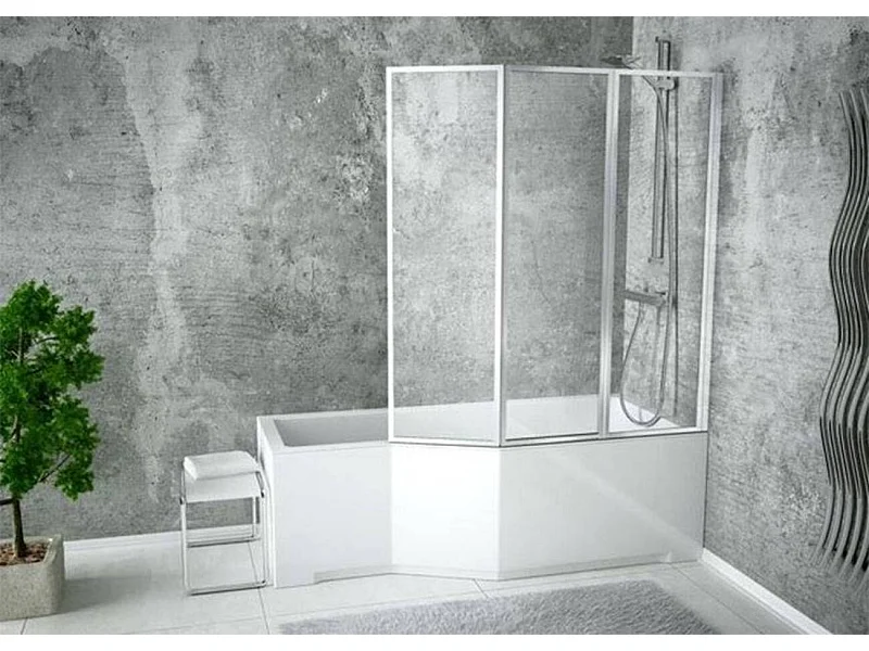 Baignoire asymétrique INTEGRA 150-170 cm x 75 cm + pare baignoire - Angle: Droit - Dimensions: 150cm