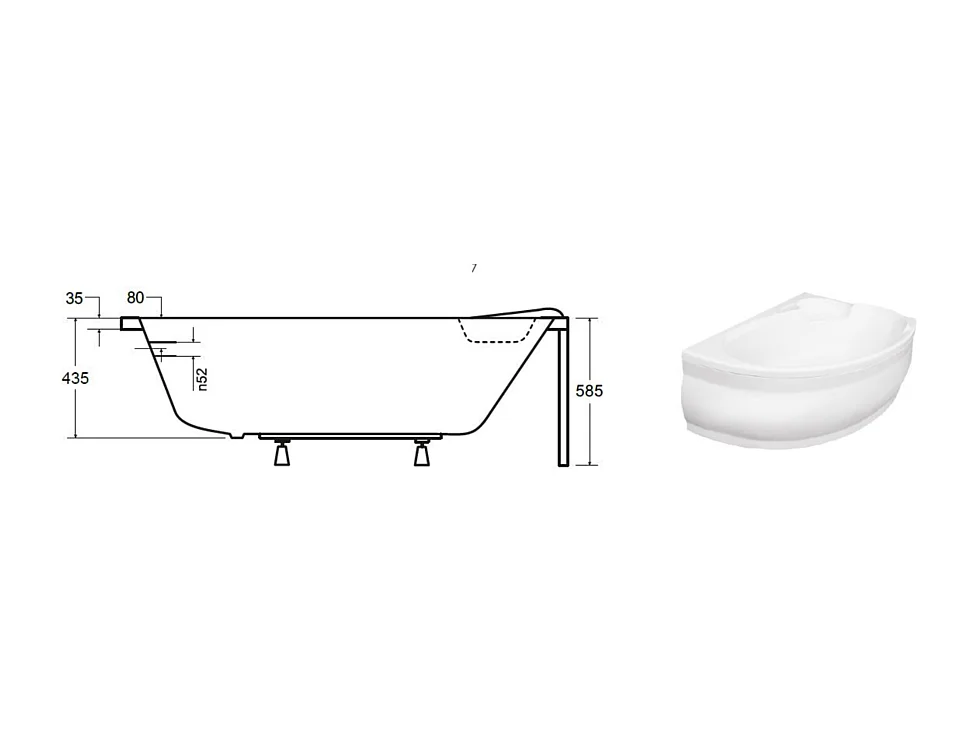 Baignoire d'angle NOVA 140-155-170cm Droite avec tablier - Dimensions: 170cm