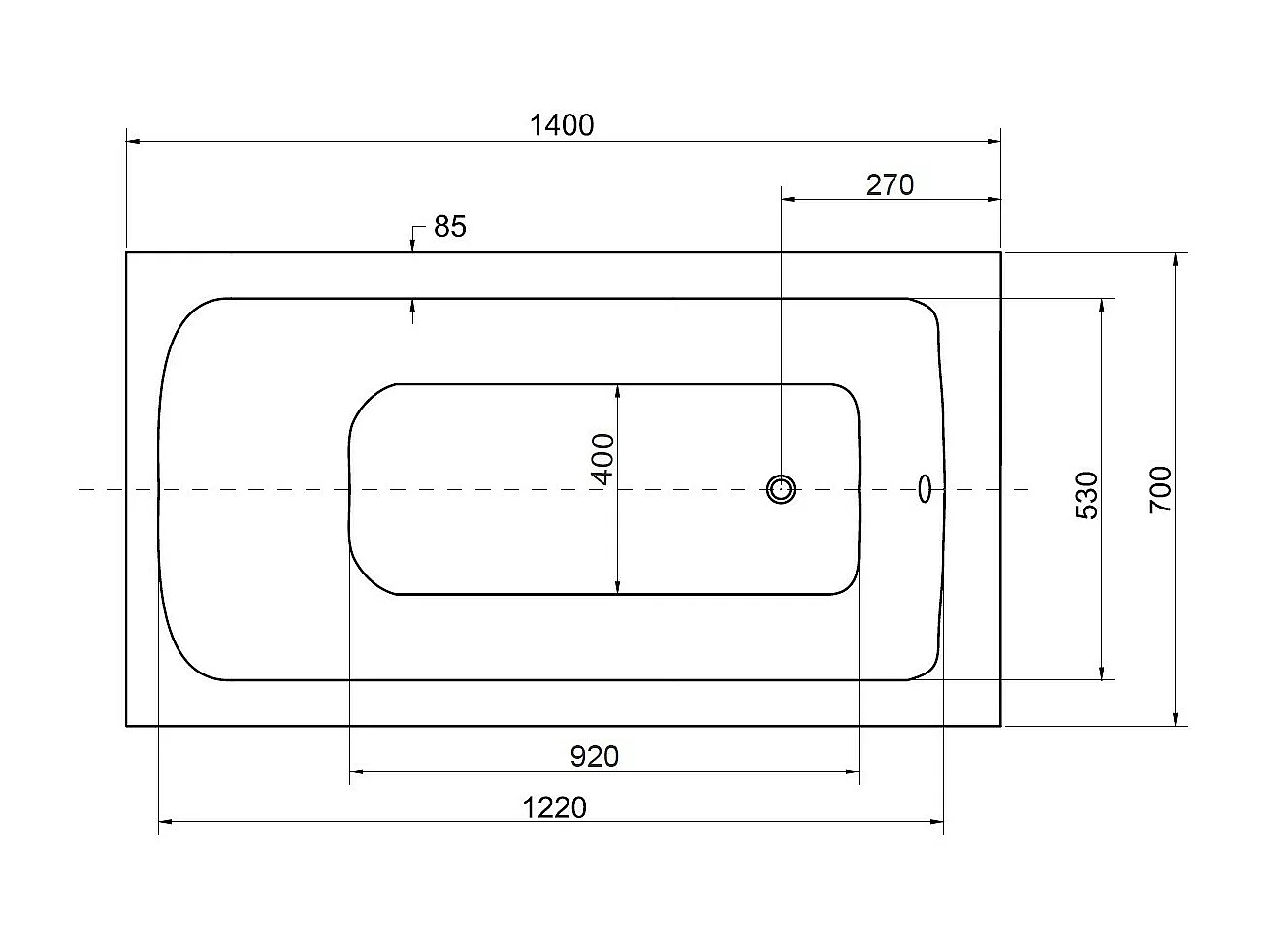 Baignoire VENETO avec tablier 140-150 x 70 et 160-170 x 75 - Dimensions: 140 x 70 cm